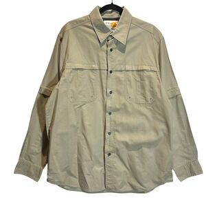 Vintage Eddie Bauer Zip-Off Shirt Mens L‎ Khaki Ripstop Cotton Outdoor Utility